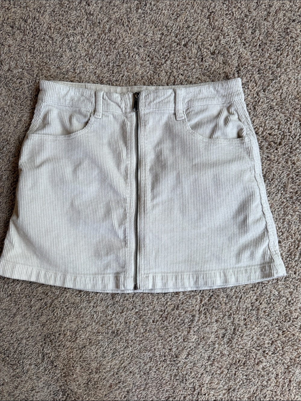American Eagle Outfitters Cream Preppy College Corduroy Zip-Front Mini Skirt S10
